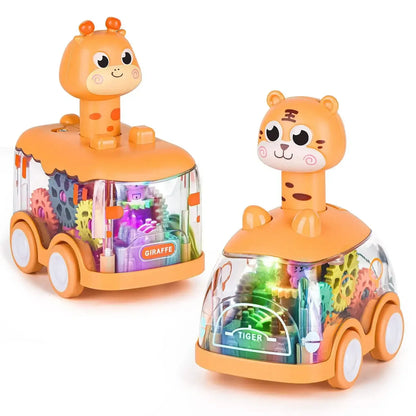 Transparentes Turbo-Spielzeugauto mit Lichtern und Zahnrädern – Interaktives Kinderfahrzeug