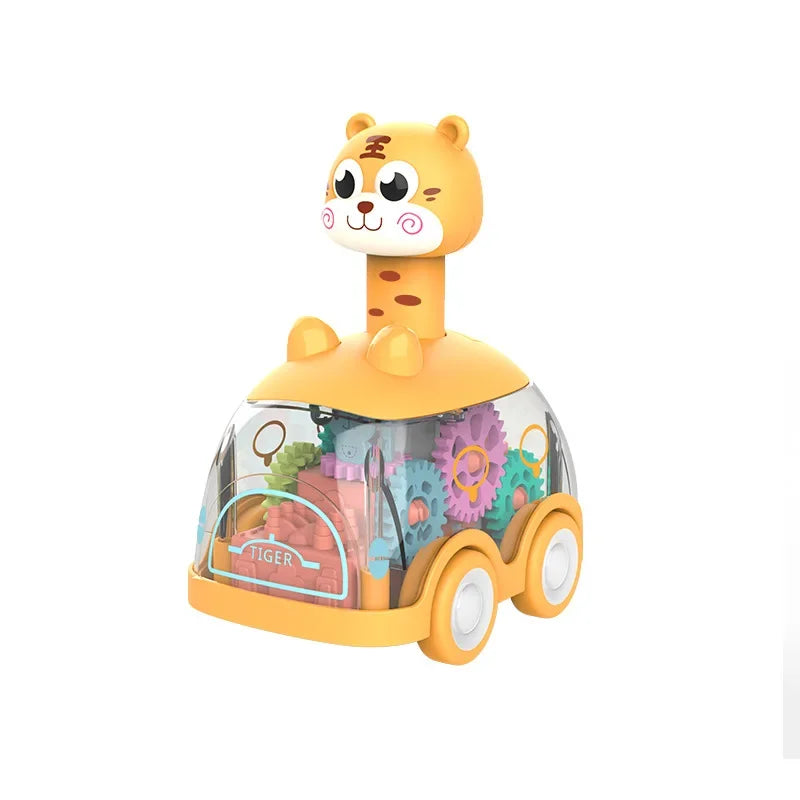 Transparentes Turbo-Spielzeugauto mit Lichtern und Zahnrädern – Interaktives Kinderfahrzeug