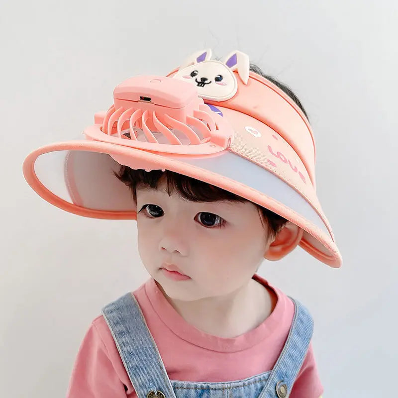 Kinder-Sonnenhut mit Ventilator – Verstellbarer Sommerhut mit Frosch-Design
