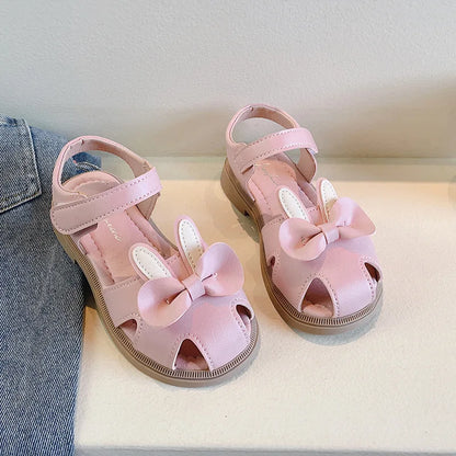 Mädchen-Sandalen mit Hasenohren – Sommer-Schuhe mit Schleife und Klettverschluss