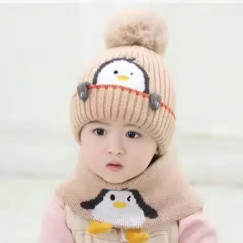 Warmer Pinguin-Look – Strickmütze & Schal-Set für Kinder