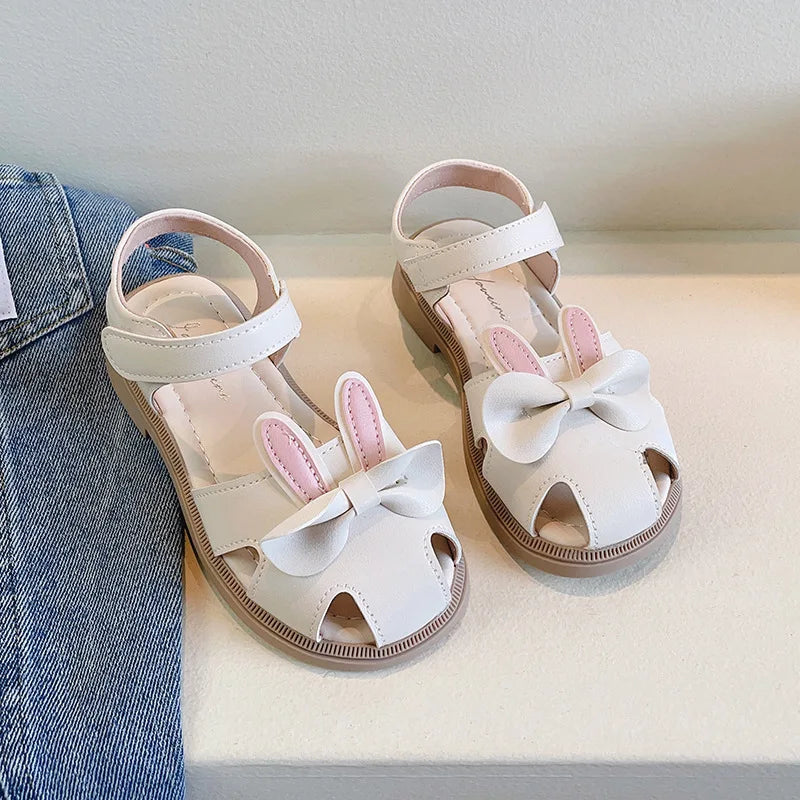 Mädchen-Sandalen mit Hasenohren – Sommer-Schuhe mit Schleife und Klettverschluss