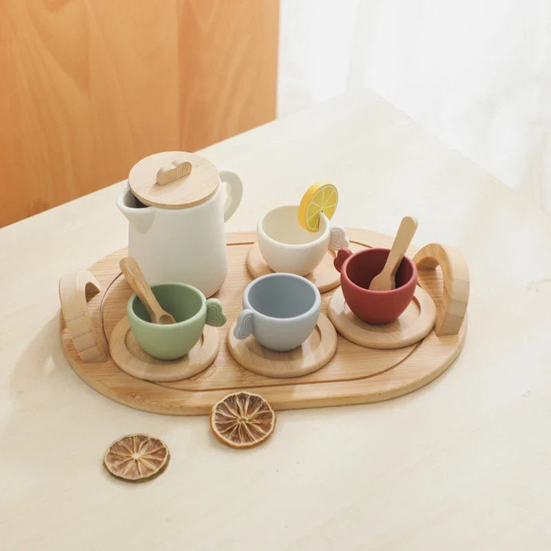 Holz & Silikon Teeset für Kinder – Buntes Spielzeug-Teeservice mit Zubehör