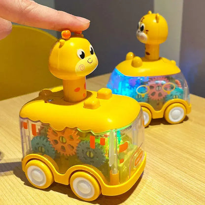 Transparentes Turbo-Spielzeugauto mit Lichtern und Zahnrädern – Interaktives Kinderfahrzeug