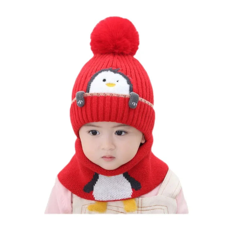 Warmer Pinguin-Look – Strickmütze & Schal-Set für Kinder