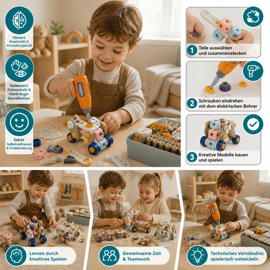 DIY-Werkzeugset für Kinder mit elektrischem Bohrer – MINT-Bauset