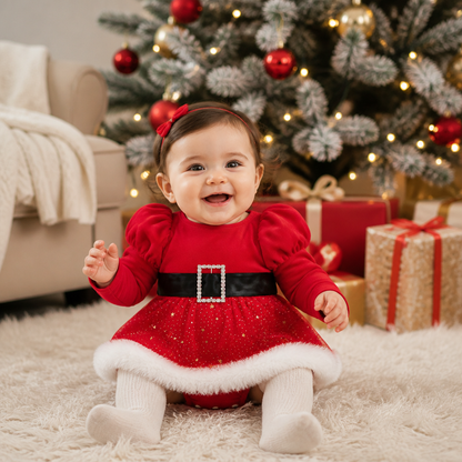 „Mein erstes Weihnachten“-Langarm-Stramplerkleid für Baby-Mädchen