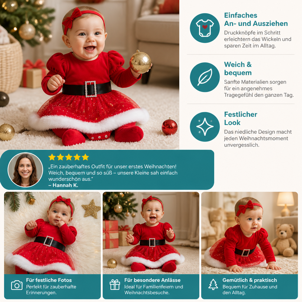 „Mein erstes Weihnachten“-Langarm-Stramplerkleid für Baby-Mädchen