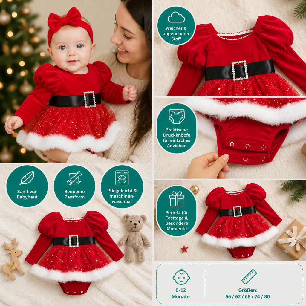 „Mein erstes Weihnachten“-Langarm-Stramplerkleid für Baby-Mädchen