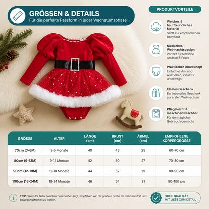 „Mein erstes Weihnachten“-Langarm-Stramplerkleid für Baby-Mädchen