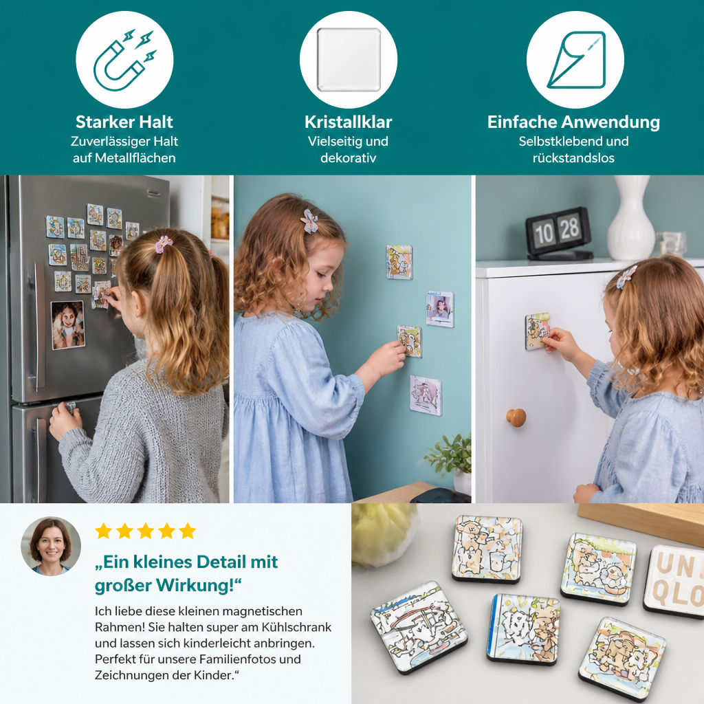Klare magnetische Acryl-Fotorahmen mit selbstklebender Rückseite 5er Set