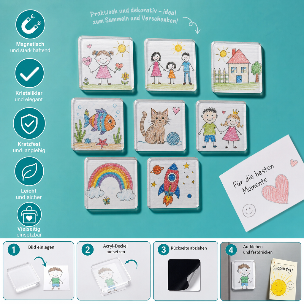 Klare magnetische Acryl-Fotorahmen mit selbstklebender Rückseite 5er Set