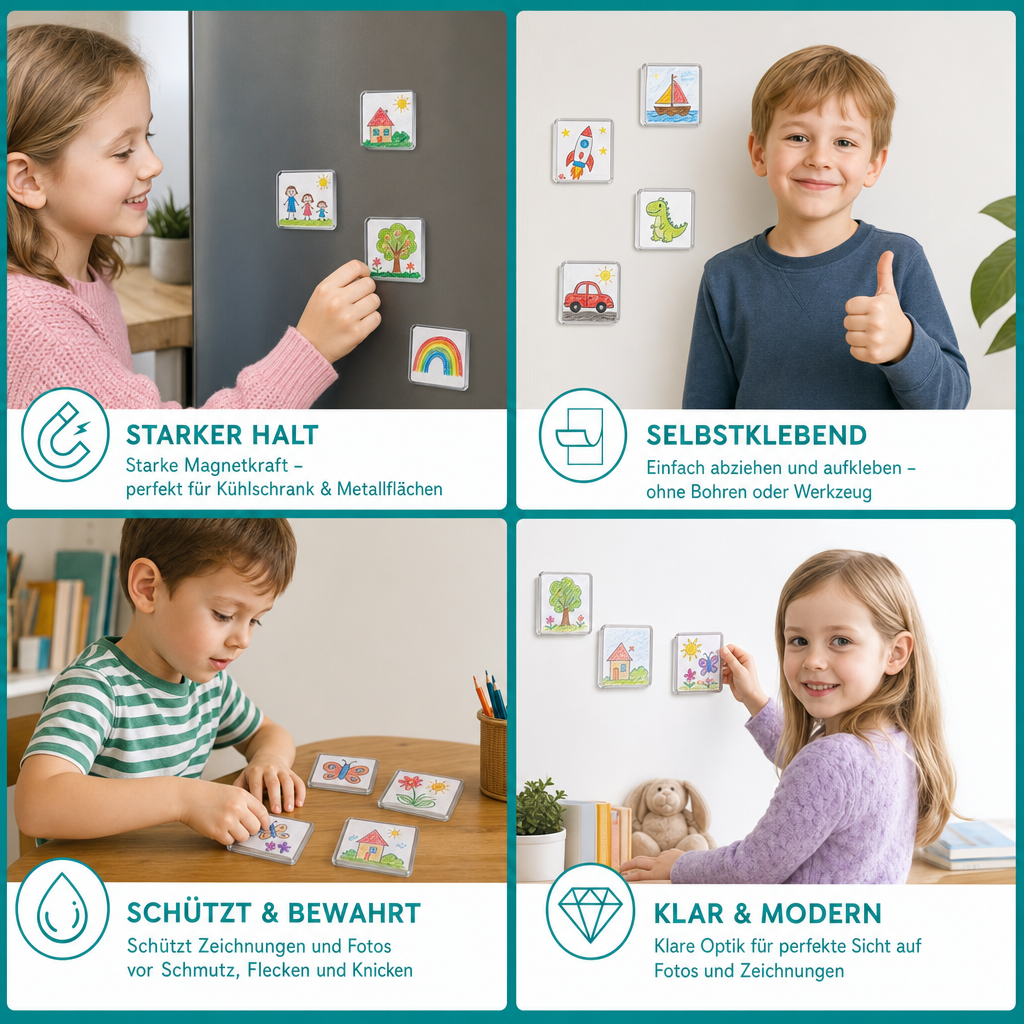 Klare magnetische Acryl-Fotorahmen mit selbstklebender Rückseite 5er Set