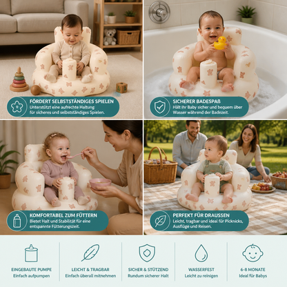 Aufblasbarer Baby-Bodensitz mit integrierter Pumpe – Tragbar & faltbar