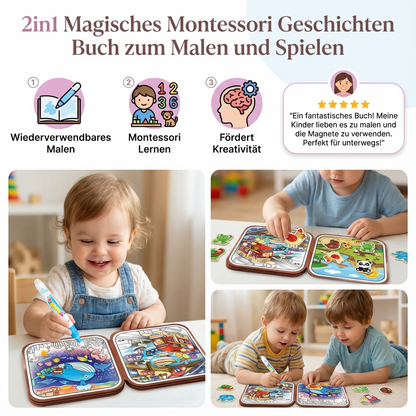2in1 Magisches Montessori Geschichten Buch zum Malen und Spielen