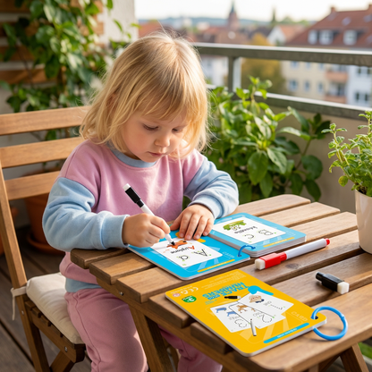 Wiederverwendbares Zahlen und Buchstaben Trainingsbuch für Kinder