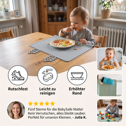 BabySafe praktische & hygienische Silikon-Babytischmatte mit erhöhtem Rand