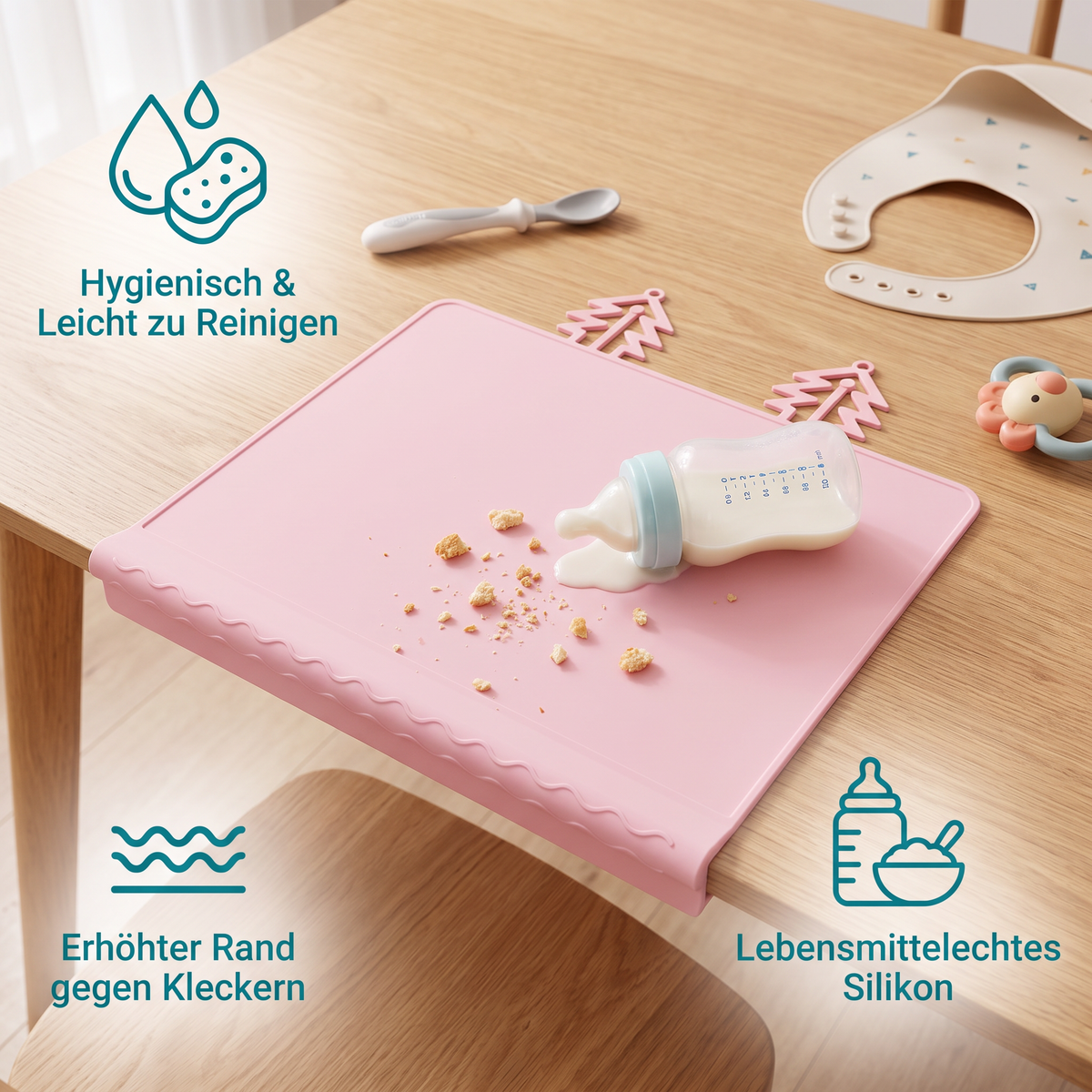 BabySafe praktische & hygienische Silikon-Babytischmatte mit erhöhtem Rand