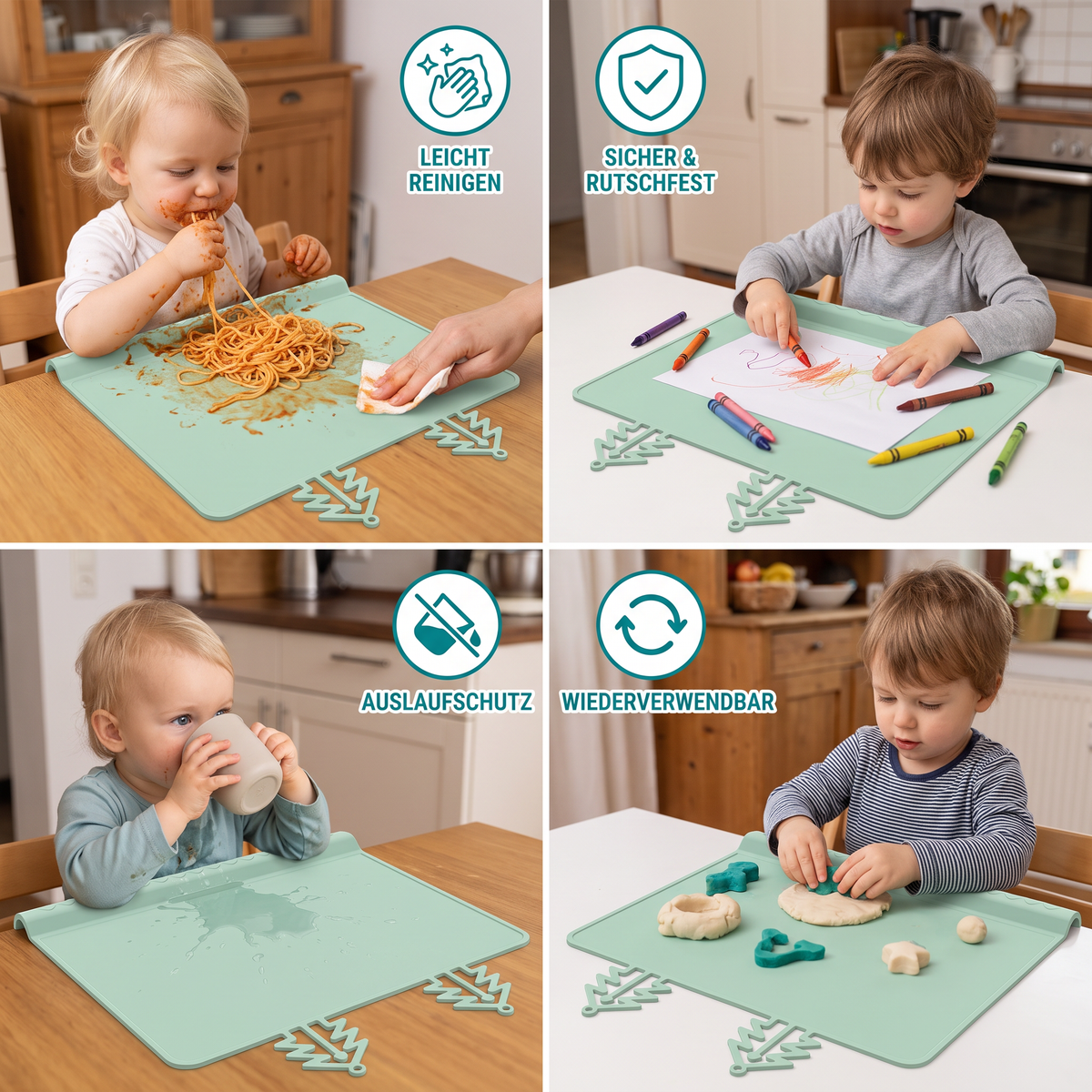 BabySafe praktische & hygienische Silikon-Babytischmatte mit erhöhtem Rand