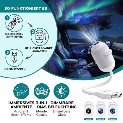 NightSky dimmbarer USB-Galaxieprojektor mit Sternen- & Auroraeffekten