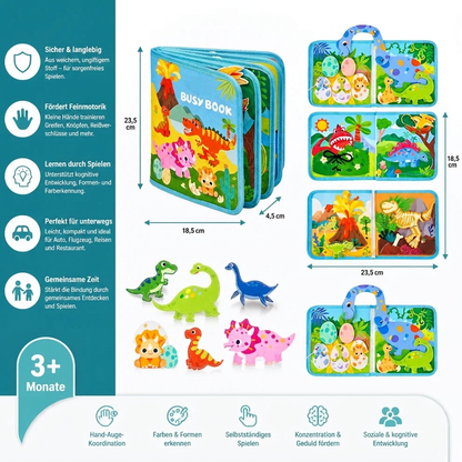 8-in-1 Montessori-Dinosaurier-Busy-Board-Aktivitätsbuch für Kleinkinder