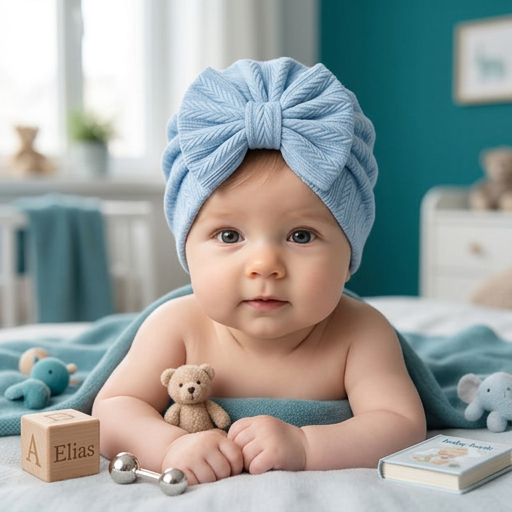 Geraffter Baby-Turban mit Schleife – Weiche Strickmütze für Neugeborene