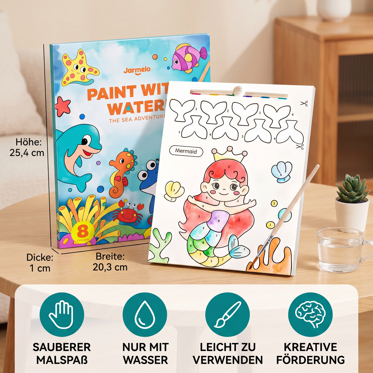 Aquarell-Malbuch mit Pinsel – Sauberer Malspaß nur mit Wasser