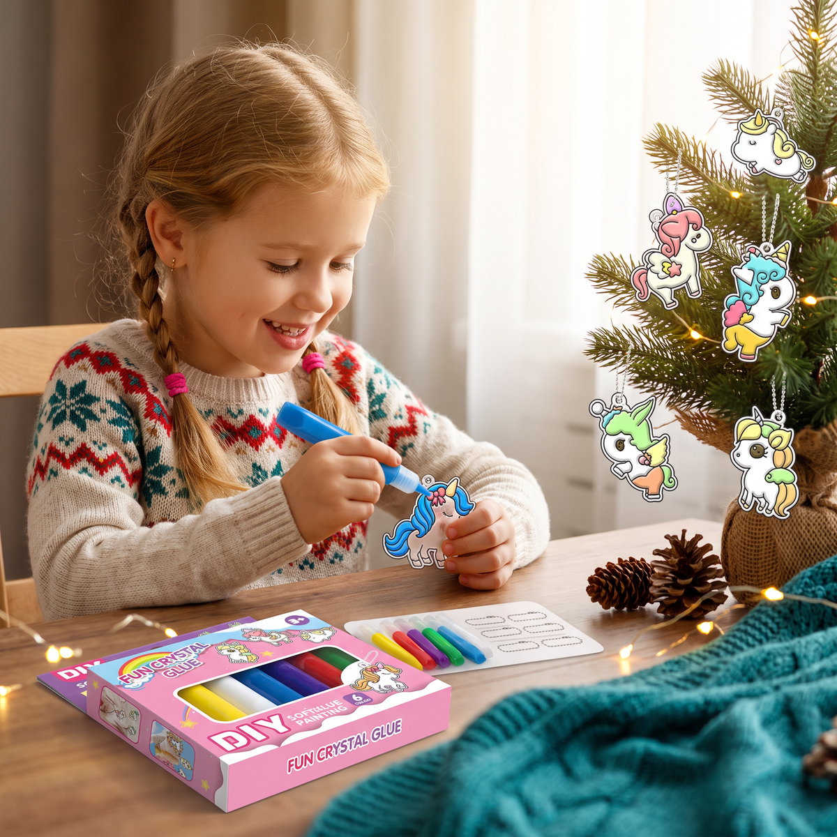 DIY-Weihnachtsanhänger-Bastelset mit kleberfreier Maltechnik für Kinder