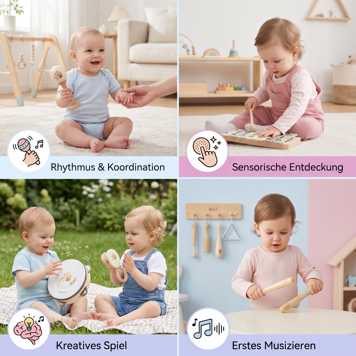Montessori Holz-Musikinstrumente Set für Babys - Sensorisches & Musikalisches Lernspielzeug
